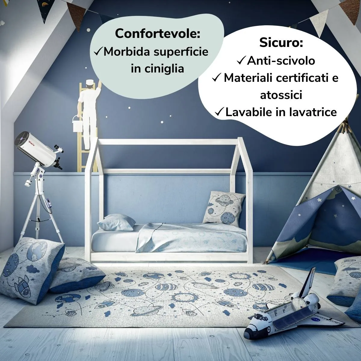 Tappeto d'arredo cameretta bambino spazio e pianeti