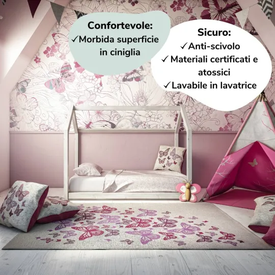 Tappeto d'arredo cameretta bambino farfalla