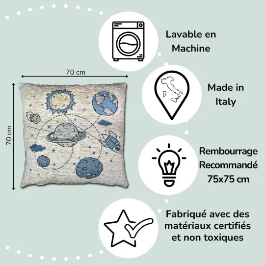 Housse de Coussin Pouf CHAMBRE D’ENFANT  planètes et espace