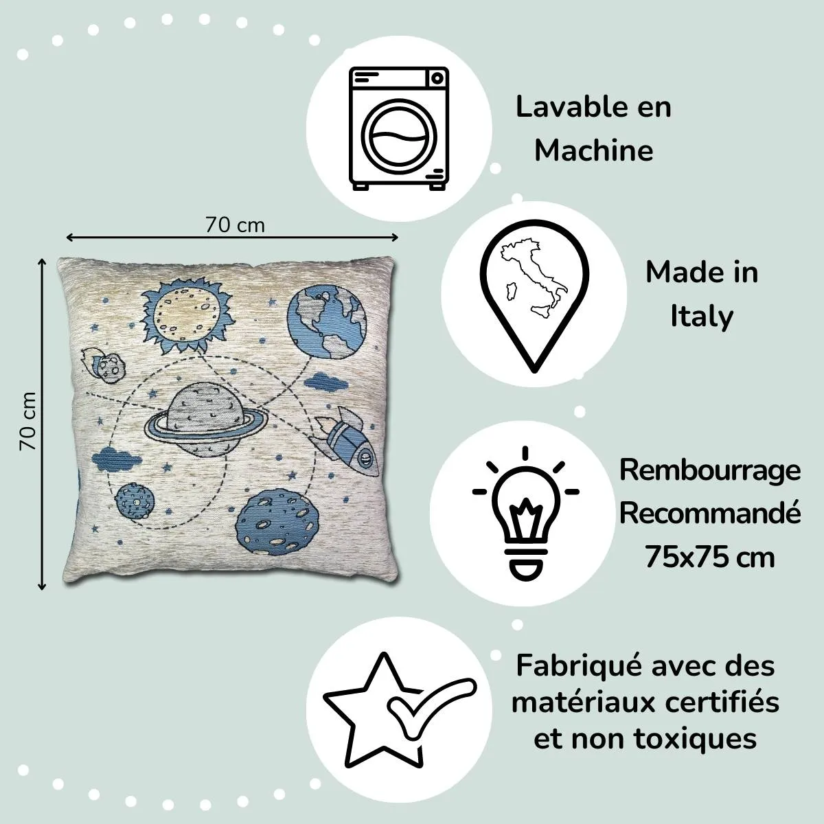 Housse de Coussin Pouf CHAMBRE D’ENFANT  planètes et espace