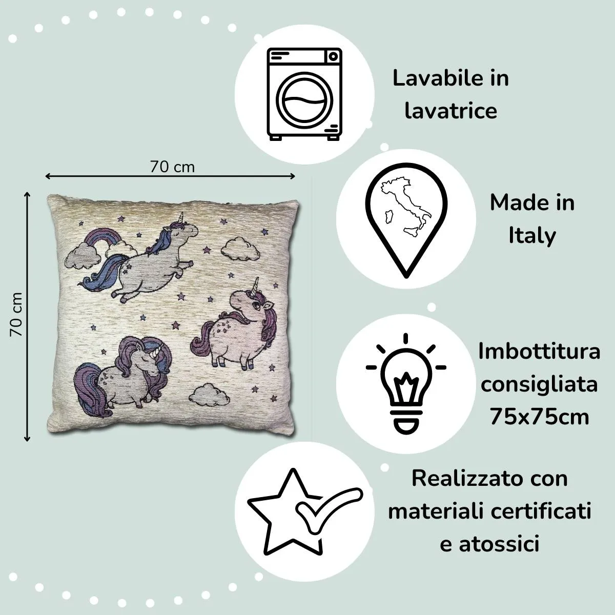 Copri Cuscino Pouf cameretta bambino unicorno