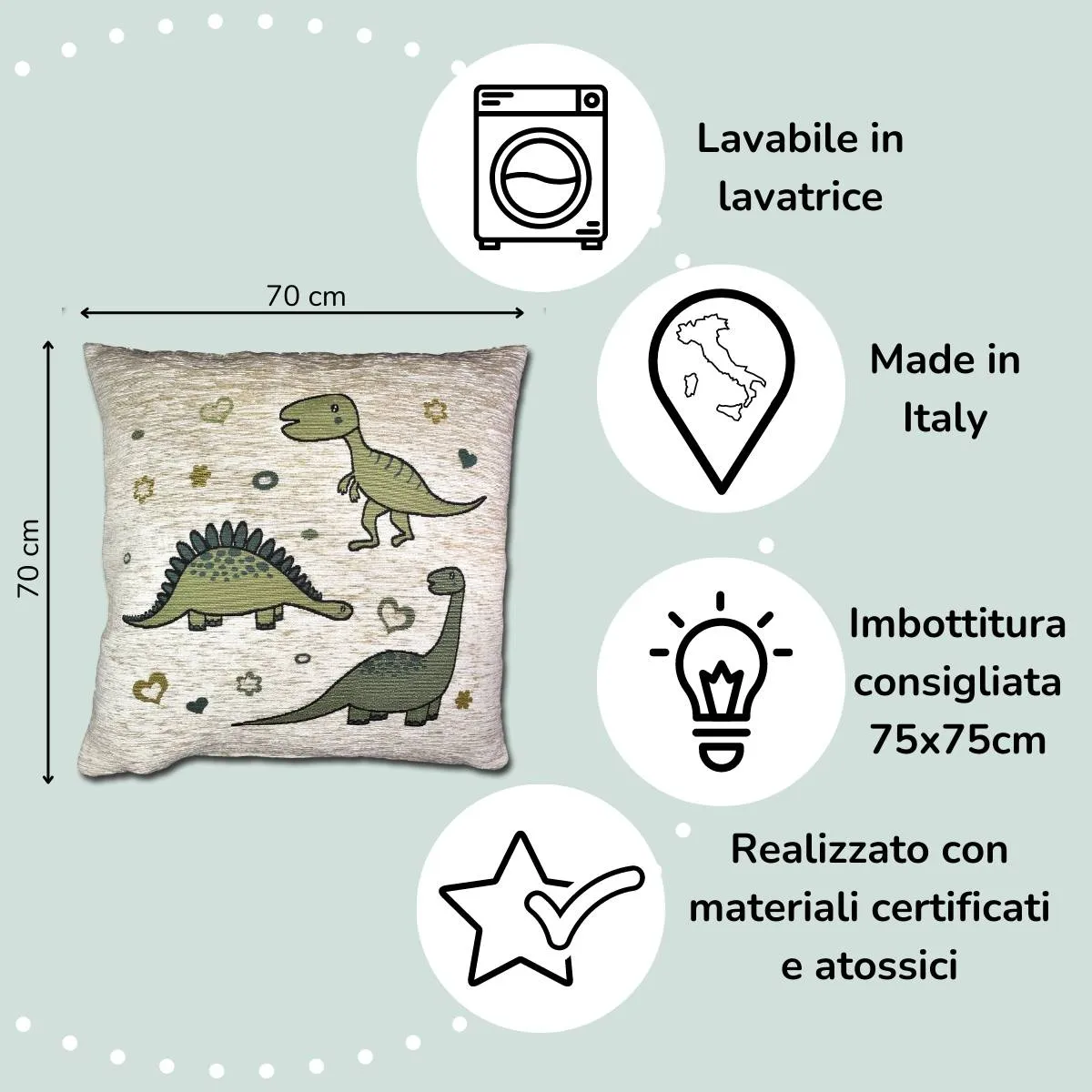 Copri Cuscino Pouf cameretta bambino dinosauro