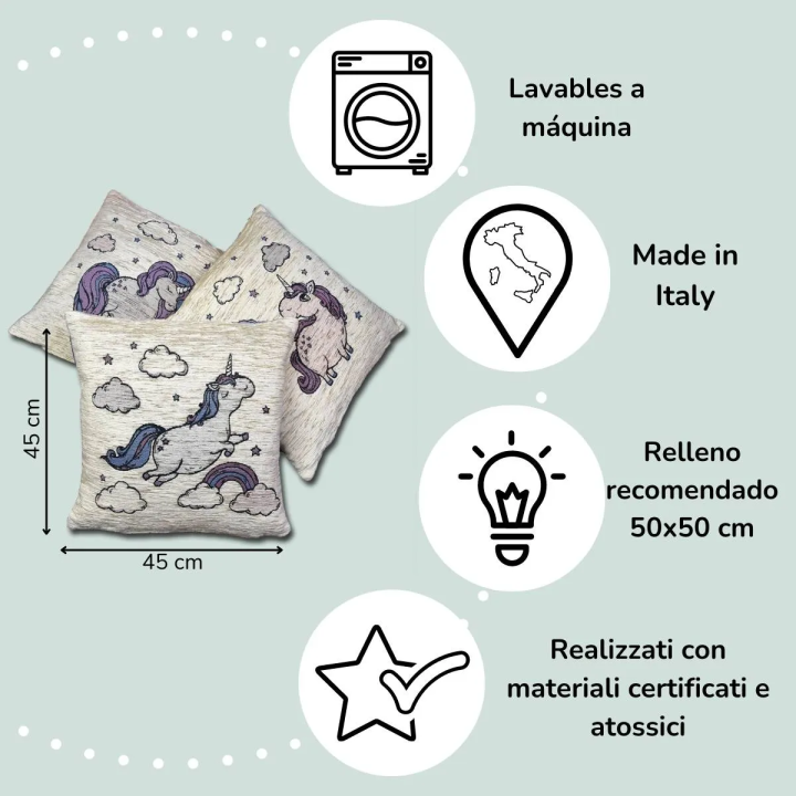 Unicorn - Trio of Cushions Covers for Kids' room