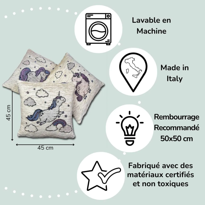 Unicorn - Trio of Cushions Covers for Kids' room