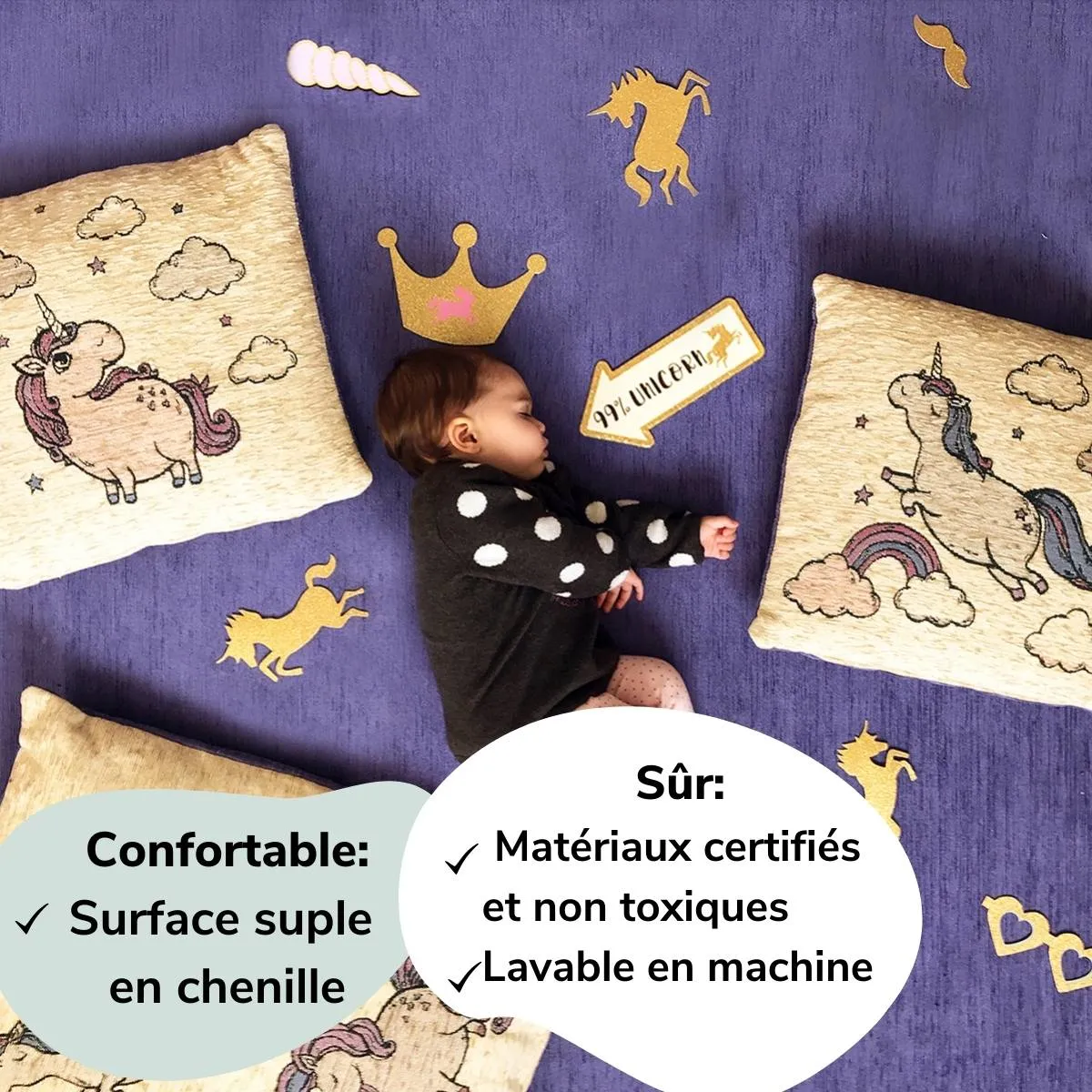 Trio de Housses de Coussins pour enfants - Licornes