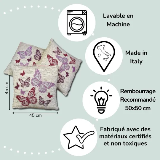 Trio Housses de Coussins pour enfants - Papillons