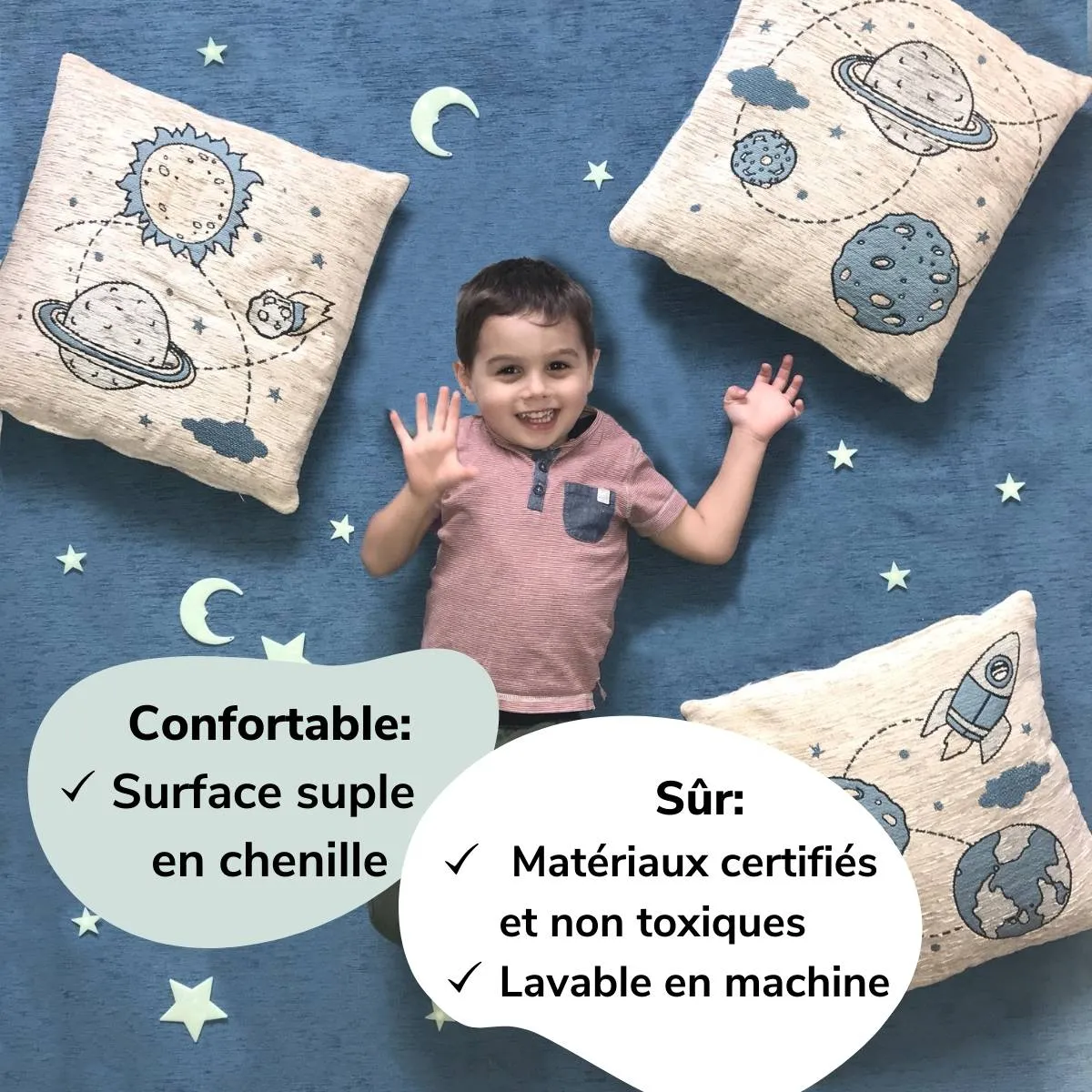 Trio de Housses de Coussins pour enfants - espace et planètes