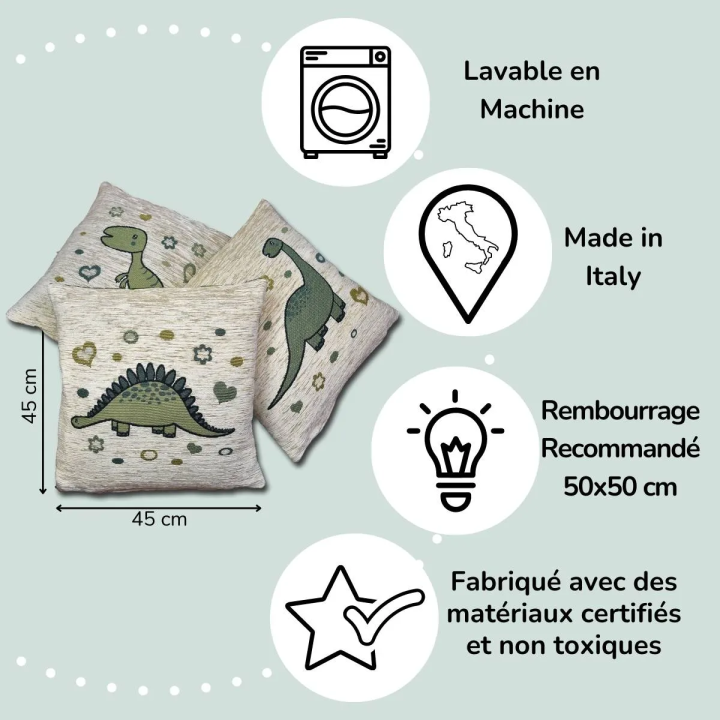 Tris di Copri Cuscini per cameretta bambino - Dinosauri