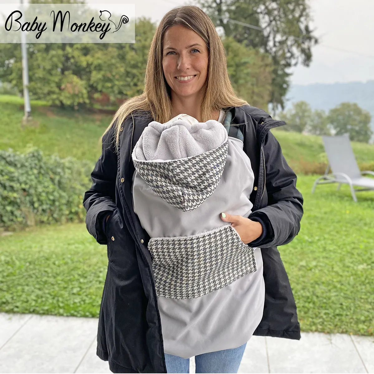 Winter Cover Babywearing - Light grey/Pied de Poule