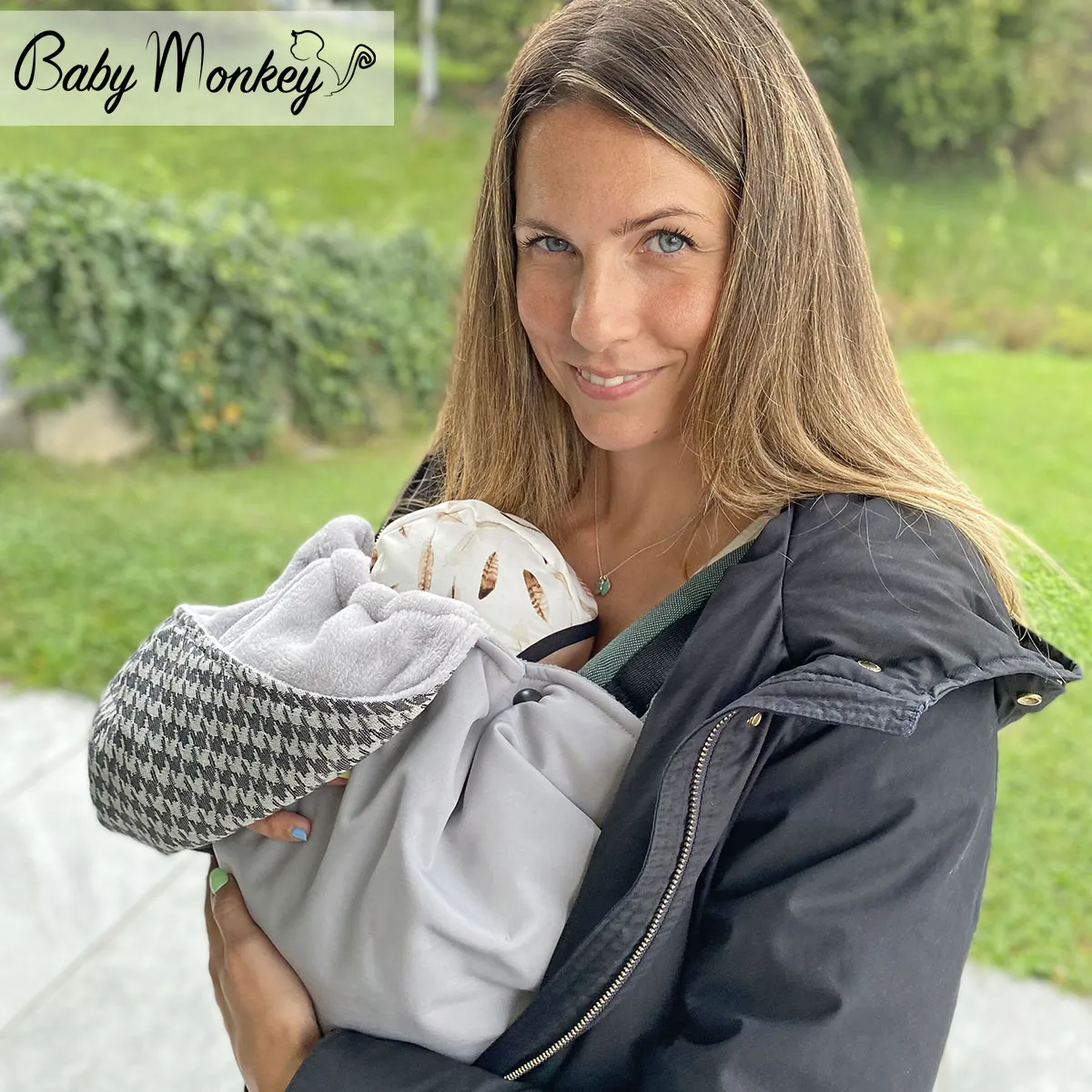 Winter Cover Babywearing - Light grey/Pied de Poule