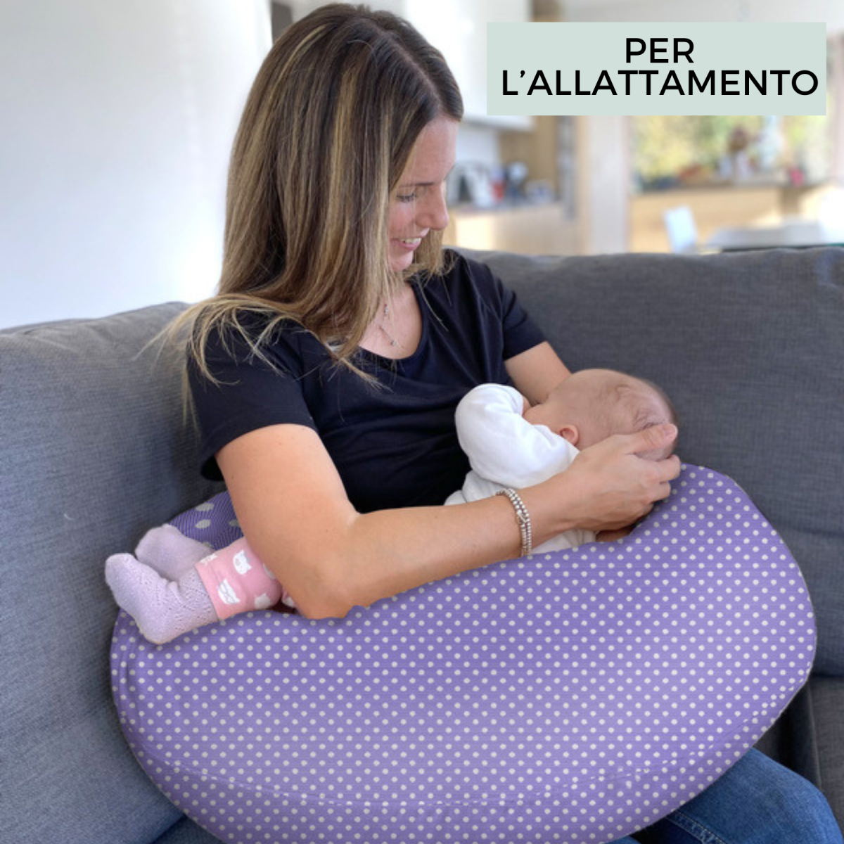 Coussin d'allaitement et de maternité - Pois Violet