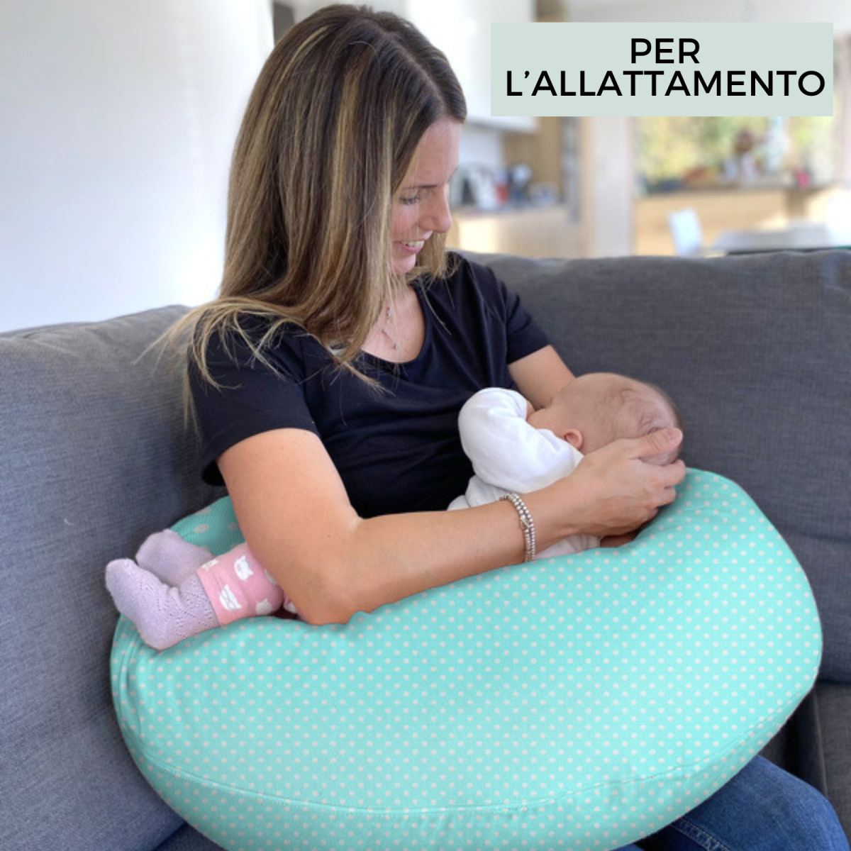 Coussin d'allaitement et de maternité - Pois Bleu clair
