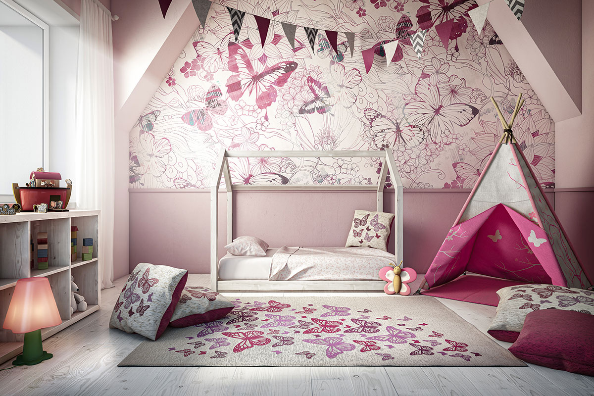 textiles chambre enfant papillons