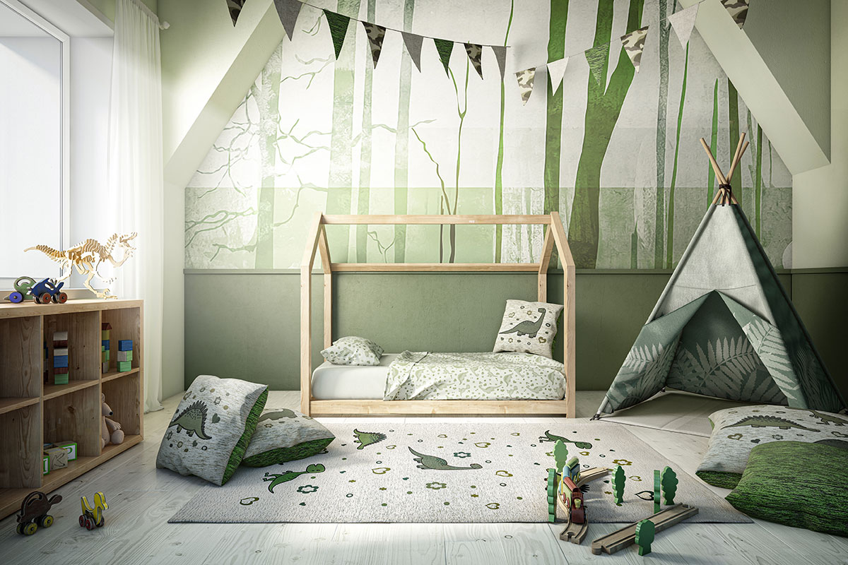 textiles chambre enfant dinosaures