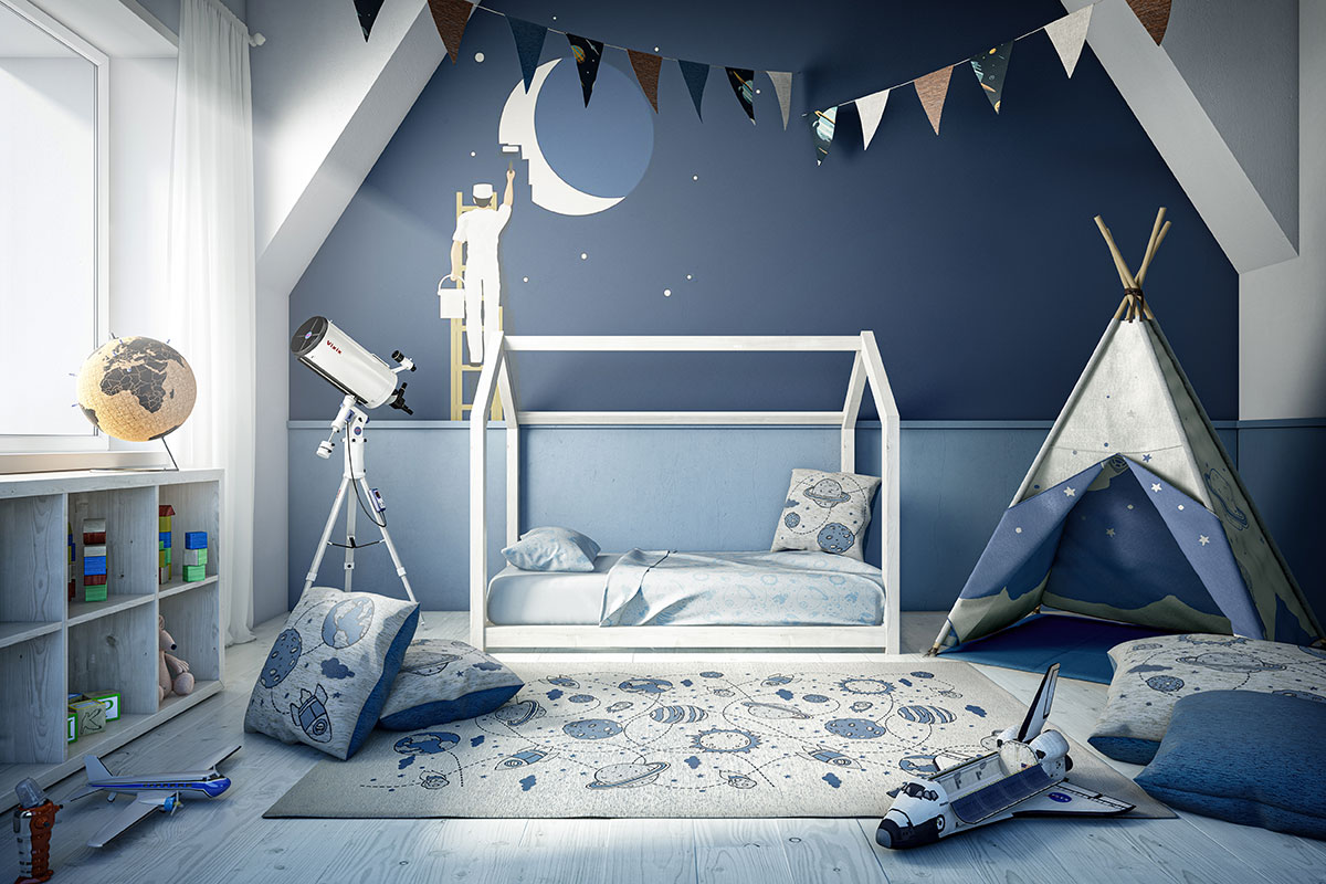 textiles chambre enfants espace planetes