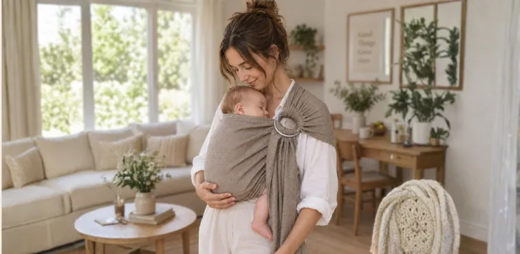 BabyMonkey Ring Sling worn with a child