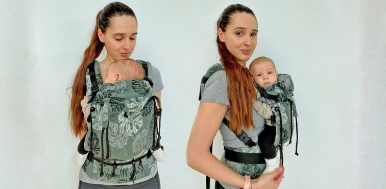 Marsupio ergonomico porta bebè BabyMonkey indossato con un bambino