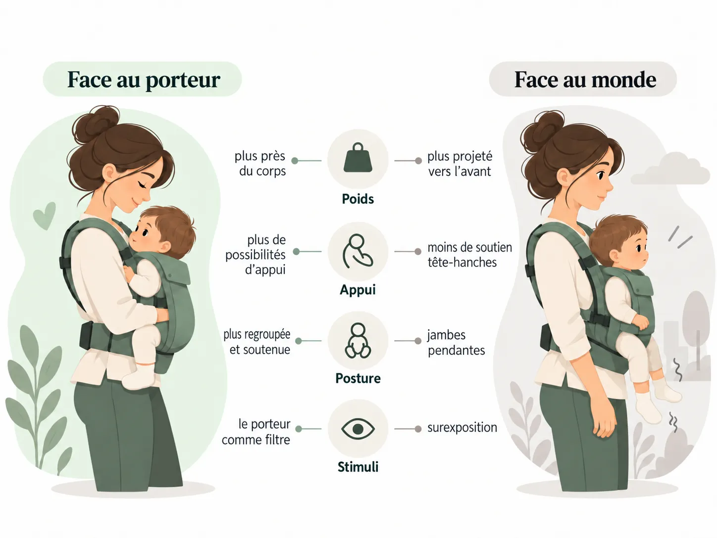 Comparaison entre le portage face au porteur et face au monde