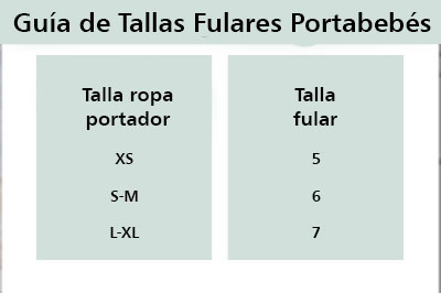 tabla de selección de tallas del fular tejido nudos